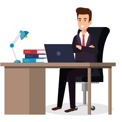 businessman sitting in the office vector illustration design